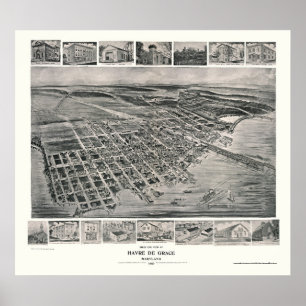 Póster Harve de Grace, Mapa Panorámico MD - 1907