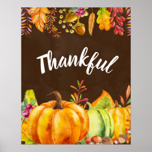 Póster Harvest Pumpkins, Leaves and Foliage Thankful