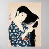 Hashiguchi Goyo - Mujer de azul que se peina el pe