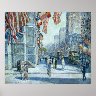 Póster Hassam - Mañana Temprano en la Avenida en Mayo de