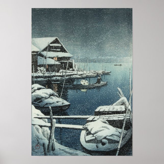 Póster Hasui Kawase Winter Snow Lake Scene Print (Frente)