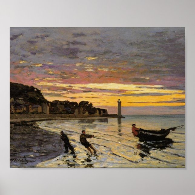 Póster Hauling a Boat Ashore, Honfleur de Claude Monet (Frente)