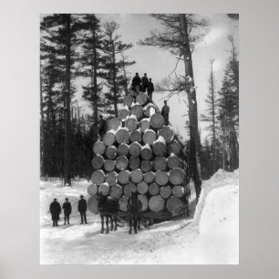 Póster Hauling Logs en Michigan, años 1890