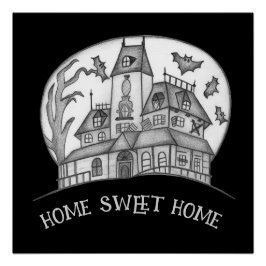 Póster Haunted House and Bats Halloween 