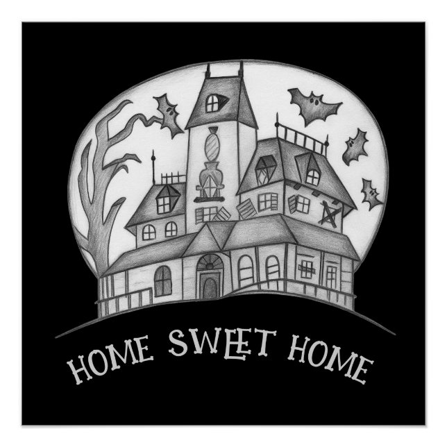 Póster Haunted House and Bats Halloween  (Anverso)