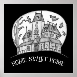 Póster Haunted House and Bats Halloween 