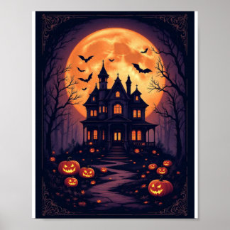 Póster Haunted House Halloween Wall Art – Spooky Night Ca