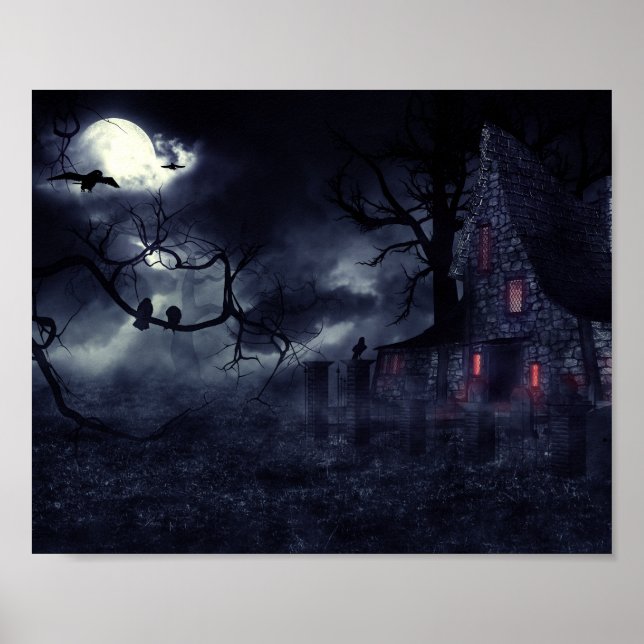 Póster Haunted House in the fog and crows (Frente)