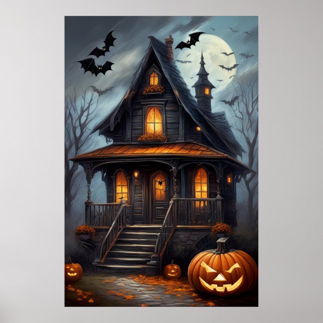 Póster Haunts iluminados por luna, Poster de Halloween (Frente)