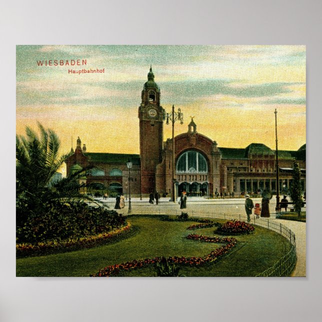 Póster Hauptbahnhof, Wiesbadem, Alemania Vintage (Frente)