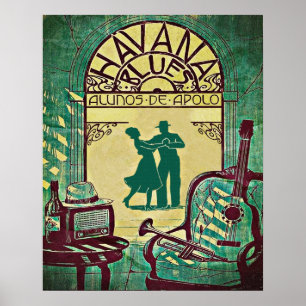 Póster Havana Blues, pareja bailando, fiesta, vintage