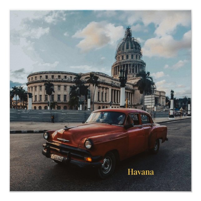 Póster Havana Cuba Coche Clásico Antiguo  (Anverso)