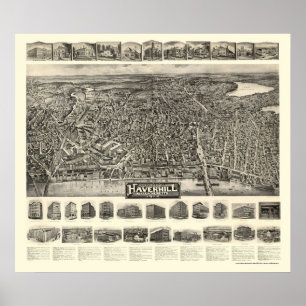 Póster Haverhill, MAMÁES Panoramic Map - 1914