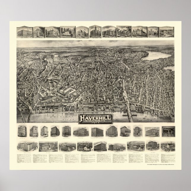 Póster Haverhill, MAMÁES Panoramic Map - 1914 (Frente)