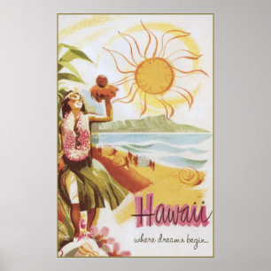 Póster Hawái - donde comienzan los sueños