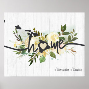 Póster Hawái Estado Personalizado Tu Ciudad Hogar Rústico