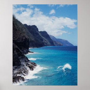 Póster Hawái, Kauai, olas del Océano Pacífico