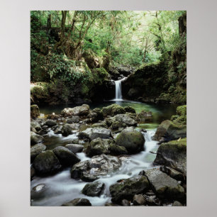 Póster Hawái, Maui, Una cascada fluye hacia la Piscina Az