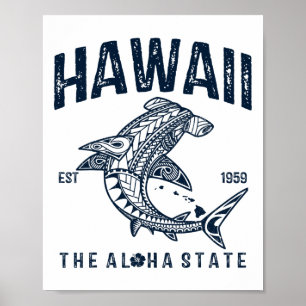Póster Hawái Tril Tiburón Aloha Polinesio Hawaiano Playa