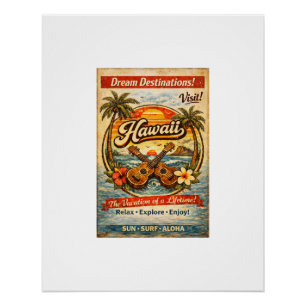 Póster Hawái & Ukelele