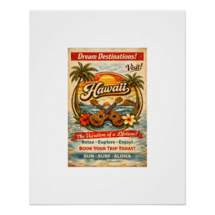 Póster Hawái & Ukelele