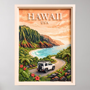 Póster Hawái Viaje por carretera en EE. UU. Texto en 3D P