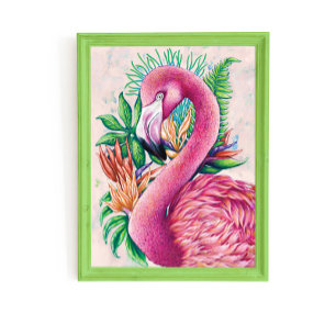 Póster hawaiano de flamenco de flores lindas