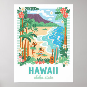 Póster Hawaii Aloha State Estados Unidos Viaje en verano