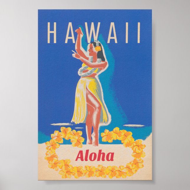 Póster Hawaii Hula Chica Vintage Poster de Viajes (Frente)