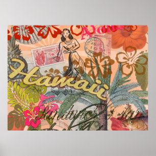 Póster Hawaii Hula Viaje Flor Vintage