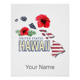 Póster Hawaii Mapa del Estado Retro de Estados Unidos USA