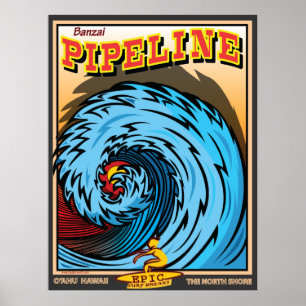 PÓSTER HAWAII NORTH SHORE SURFING