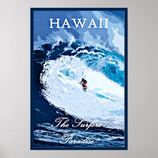Póster Hawaii, Paraíso de Surfers, poster de viajes vinta (Frente)