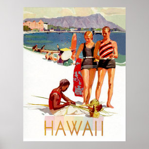 Póster Hawaii, pareja de vacaciones en la costa