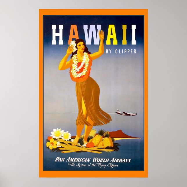Póster Hawaii por Clipper Vintage Travel Poster (Frente)
