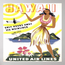 Hawaii - United Air Lines (1950) Vintage