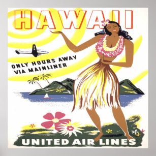 Póster Hawaii - United Air Lines (1950) Vintage