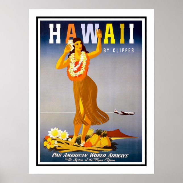 Póster Hawaii Vintage Travel (Frente)