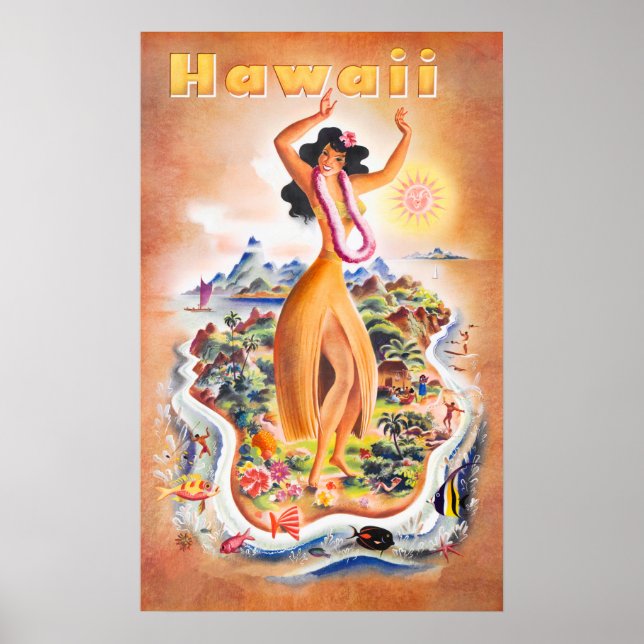 Póster Hawaii Vintage Travel Poster (Frente)