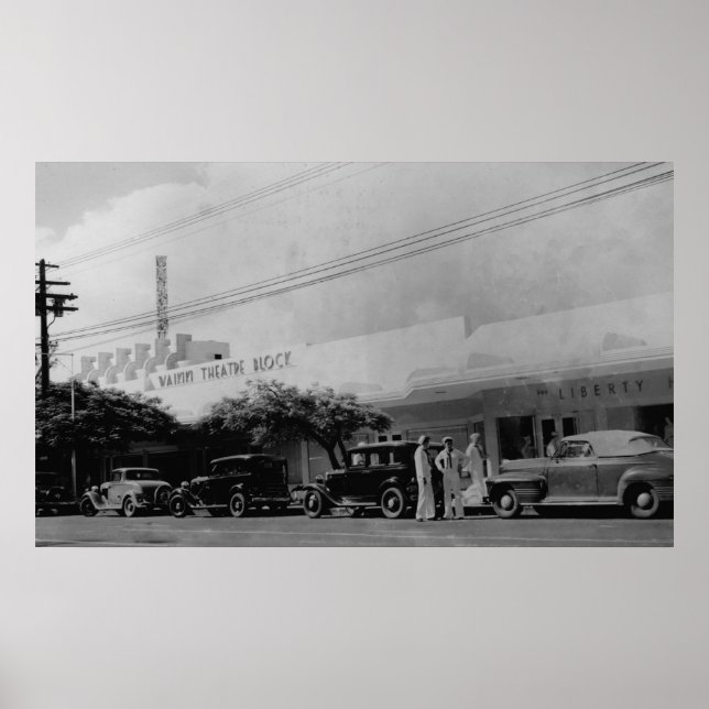 Póster Hawaii - Vista del bloque de Teatro Waikiki (Frente)