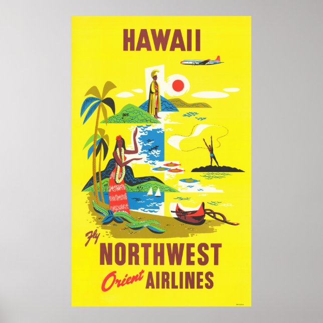 Póster Hawaii - Vuelo Northwest Orient Airlines (Frente)