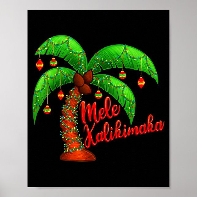 Póster Hawaiian Christmas Mele Kalikimaka Coconut Tree  (Frente)