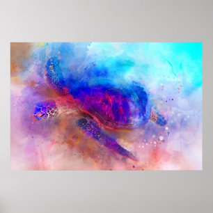 Póster Hawaiian Sea Turtle Watercolor Poster