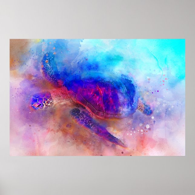 Póster Hawaiian Sea Turtle Watercolor Poster (Frente)