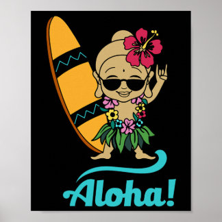 Póster Hawaiian Surfing Buddha Aloha Hawaii Beach Yoga 