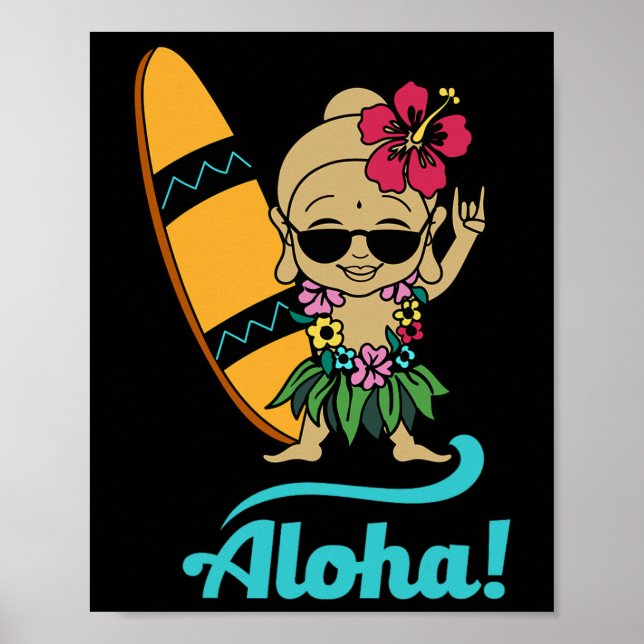 Póster Hawaiian Surfing Buddha Aloha Hawaii Beach Yoga  (Frente)