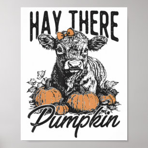 Póster Hay Allí Granja De Vaca Lindo Calabaza Otoño Vaca