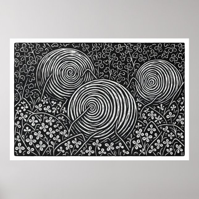 Póster Hay Bales And Clover Large Linocut Print (Frente)