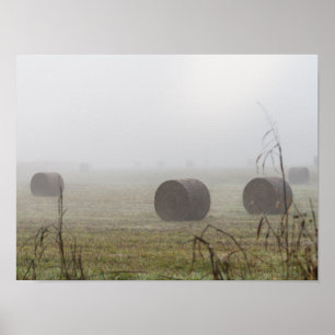 Póster Hay Bales In The Fog