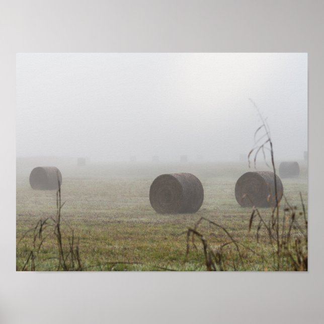 Póster Hay Bales In The Fog (Frente)
